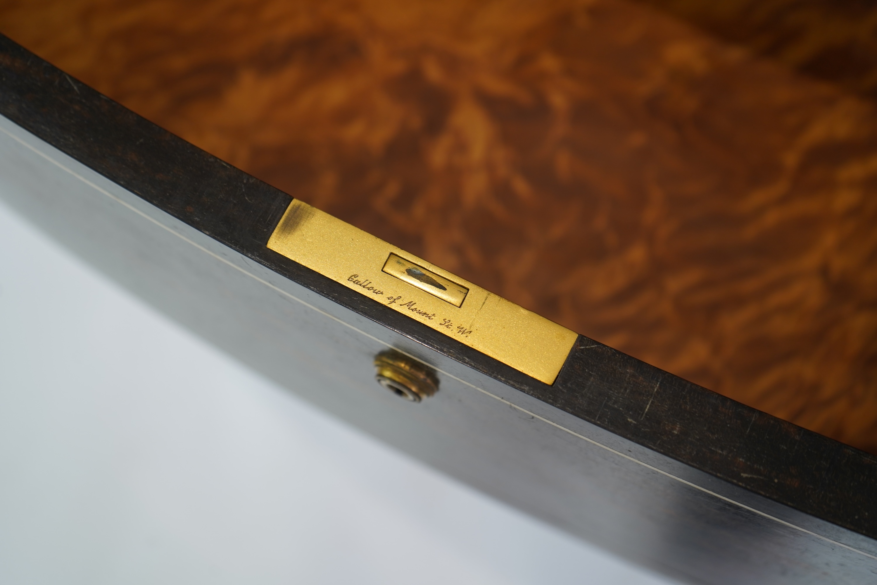 An early 20th century ivory mounted coromandel three drawer bowfront chest, stamped Callow of Mount Street, London